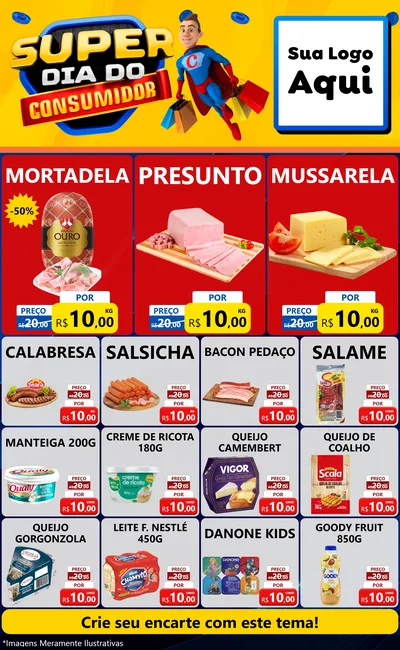 Modelo de Encarte para Encarte Grande com o tema Super Dia do Consumidor para Frios e Laticínios