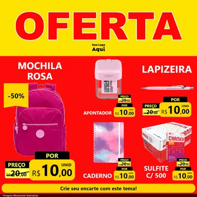 Modelo de Rede Social para Feed Facebook com o tema OFERTA - Vermelho Cartaz para Papelaria