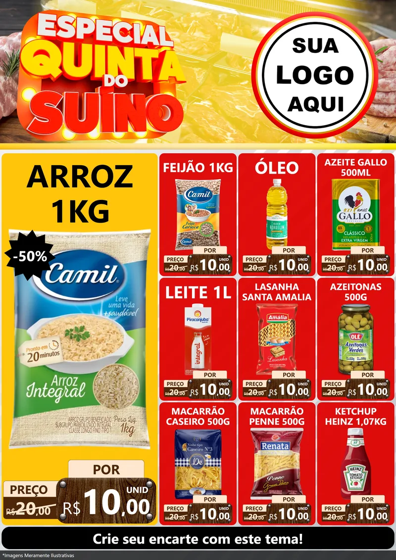 Modelo de Encarte para Encarte A4 Vertical com o tema Especial Quinta do Suíno para Supermercado
