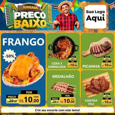 Modelo de Rede Social para Feed Facebook com o tema Arraiá de Preço Baixo - Junina para Assados
