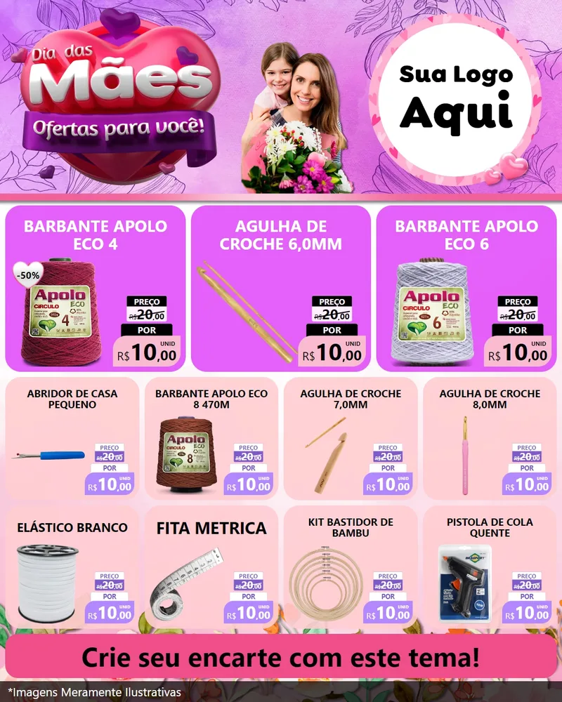 Modelo de Rede Social para Feed Instagram com o tema Dia das Mães Ofertas para Você! para Armarinho e Aviamentos