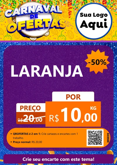 Modelo de Cartaz para Cartaz A4 Vertical com o tema Carnaval de Ofertas para Hortifrúti
