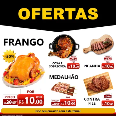 Modelo de Rede Social para Feed Facebook com o tema Ofertas Preto e Vermelho Cartaz para Assados