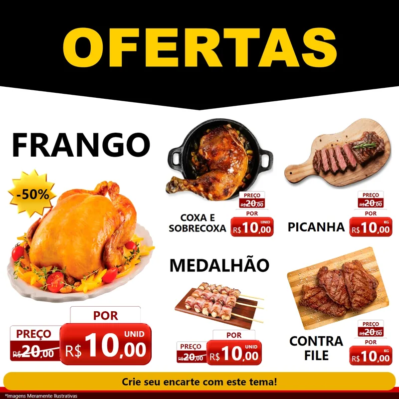 Modelo de Rede Social para Feed Facebook com o tema Ofertas Preto e Vermelho Cartaz para Assados