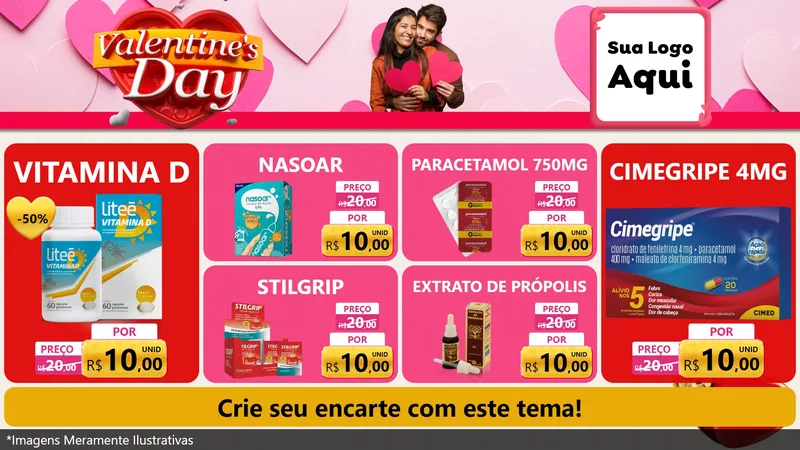 Modelo de TV para TV Horizontal com o tema Valentine's Day para Farmácia
