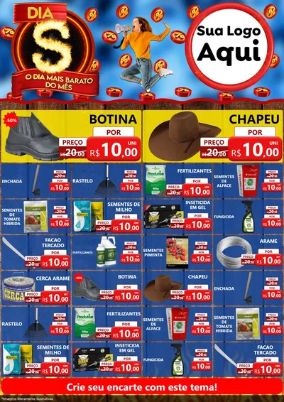 Modelo de Encarte para Encarte A4 Vertical com o tema Dia S - O Dia Mais Barato Do Mês para Agropecuária