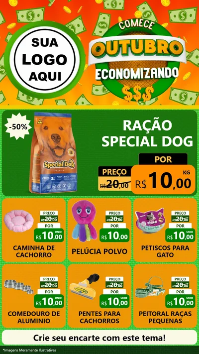 Modelo de Rede Social para Stories com o tema Comece Outubro Economizando para Pet Shop