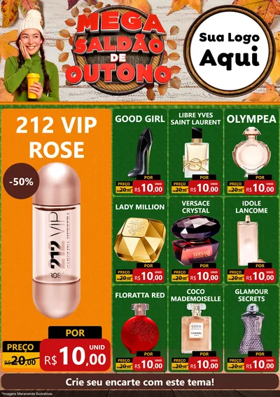 Modelo de Encarte para Encarte A4 Vertical com o tema Mega Saldão de Outono para Perfumes