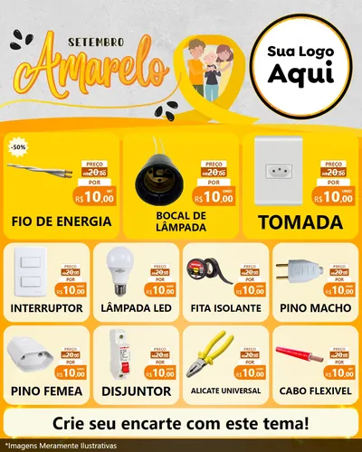 Modelo de Rede Social para Feed Instagram com o tema Setembro Amarelo para Materiais Elétricos