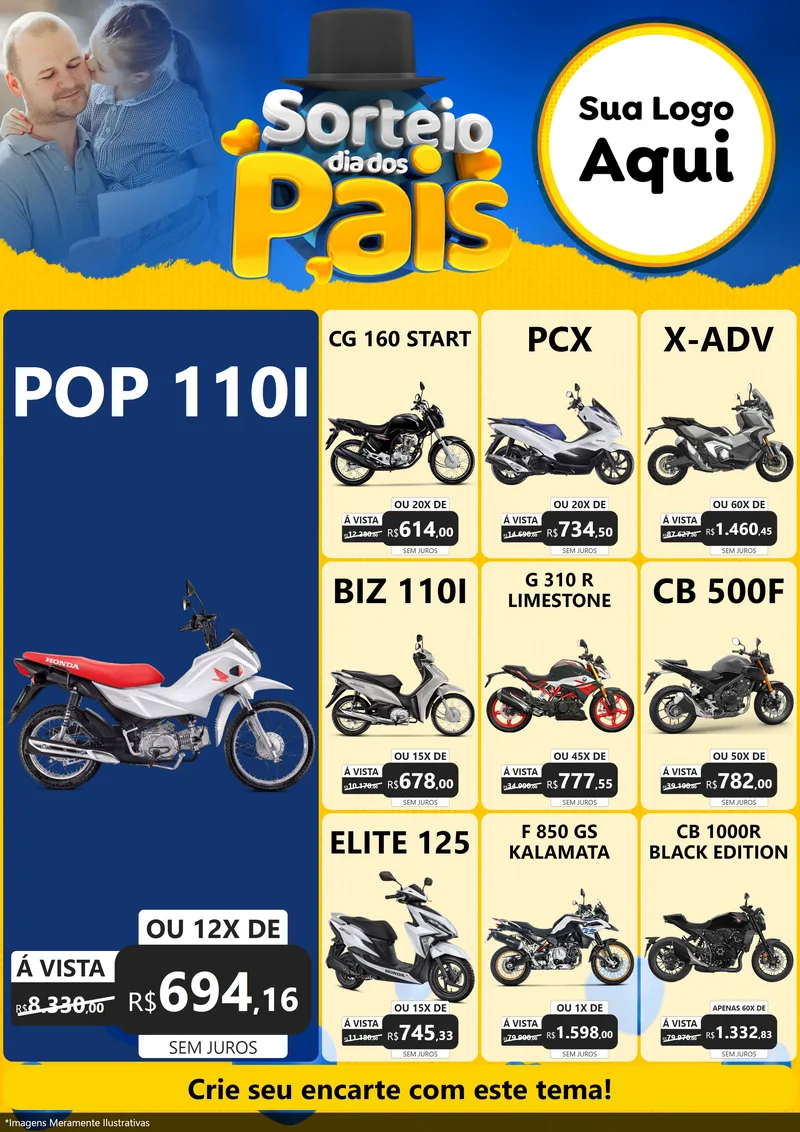 Modelo de Encarte para Encarte A4 Vertical com o tema Sorteio Dia Dos Pais para Concessionaria de Motos