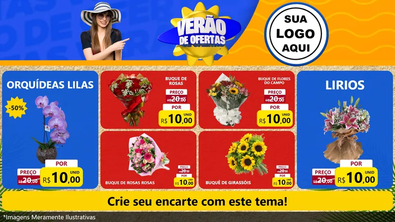 Modelo de TV para TV Horizontal com o tema Verão de Ofertas para Floricultura e jardim
