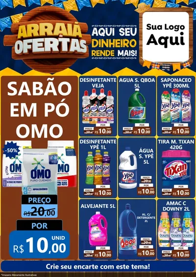 Modelo de Encarte para Encarte A4 Vertical com o tema Arraiá de Ofertas - Junina para Produtos de Limpeza