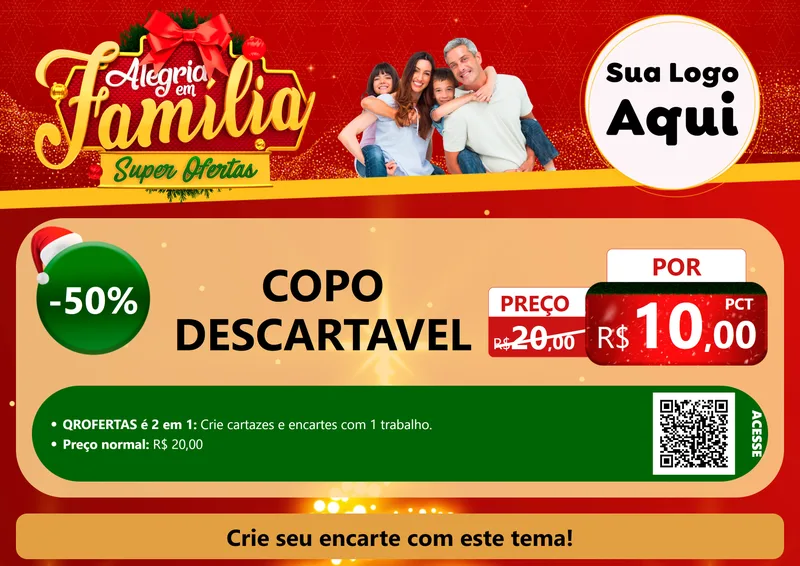 Modelo de Cartaz para Cartaz A4 Horizontal com o tema Alegria em Família Super Ofertas - Natal para Embalagens