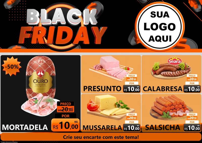Modelo de Encarte para Encarte A4 Horizontal com o tema Black Friday para Frios e Laticínios