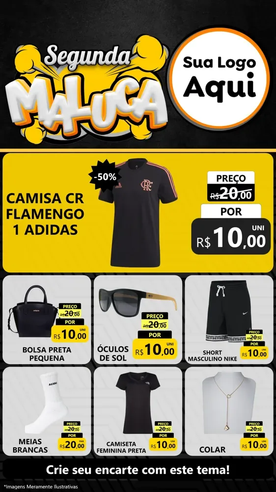 Modelo de Rede Social para Stories com o tema Segunda Maluca para Roupas e acessórios