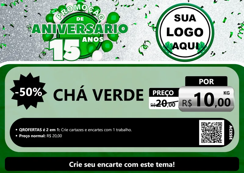Modelo de Cartaz para Cartaz A4 Horizontal com o tema Promoção de Aniversário - 15 Anos para Produtos Naturais