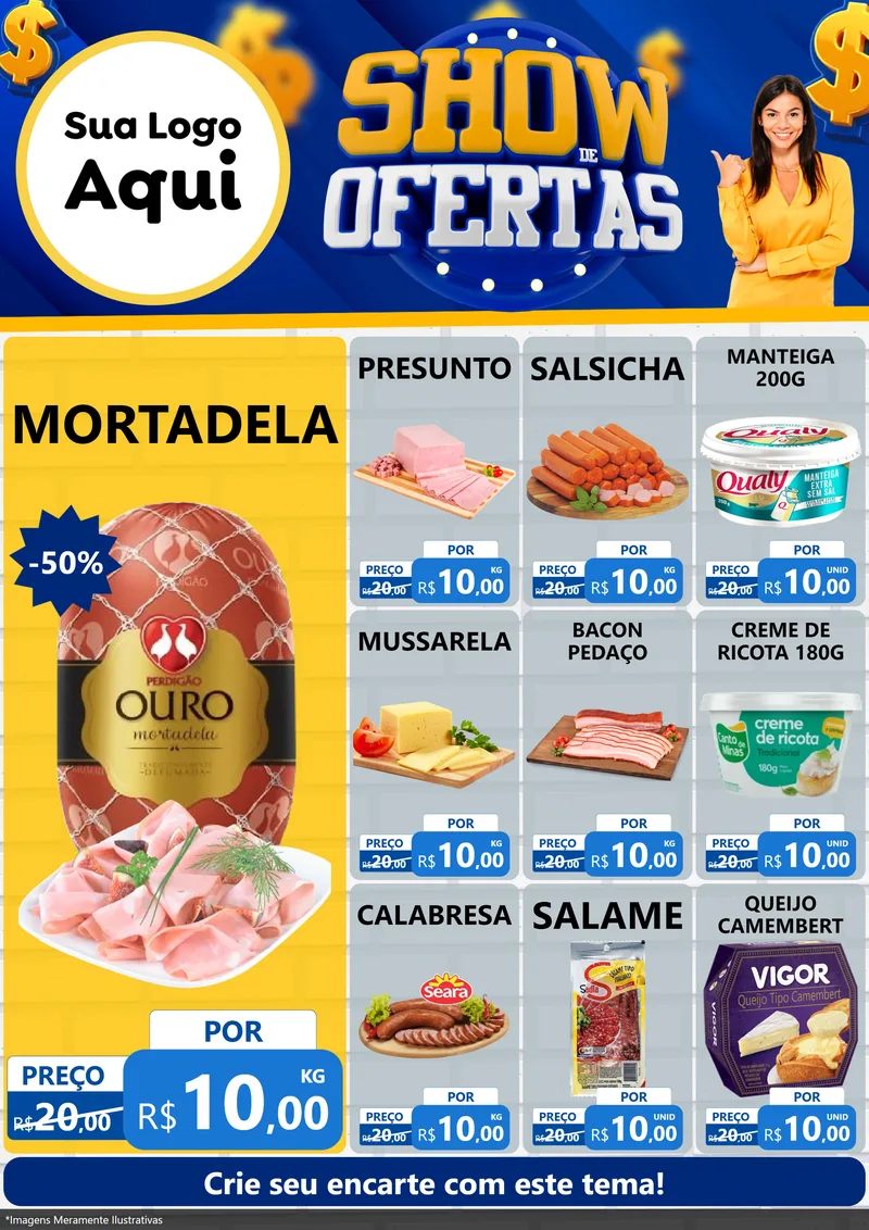 Modelo de Encarte para Encarte A4 Vertical com o tema Show de Ofertas para Frios e Laticínios