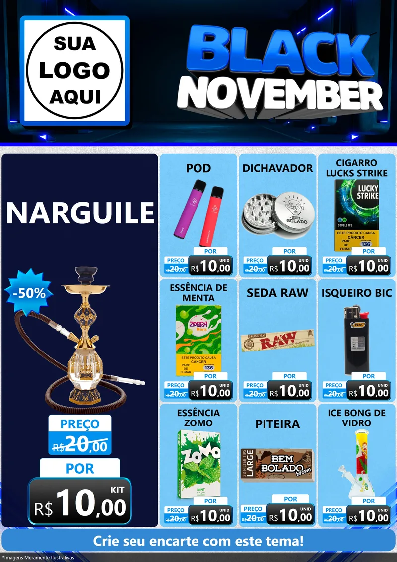 Modelo de Encarte para Encarte A4 Vertical com o tema Black November para Tabacaria
