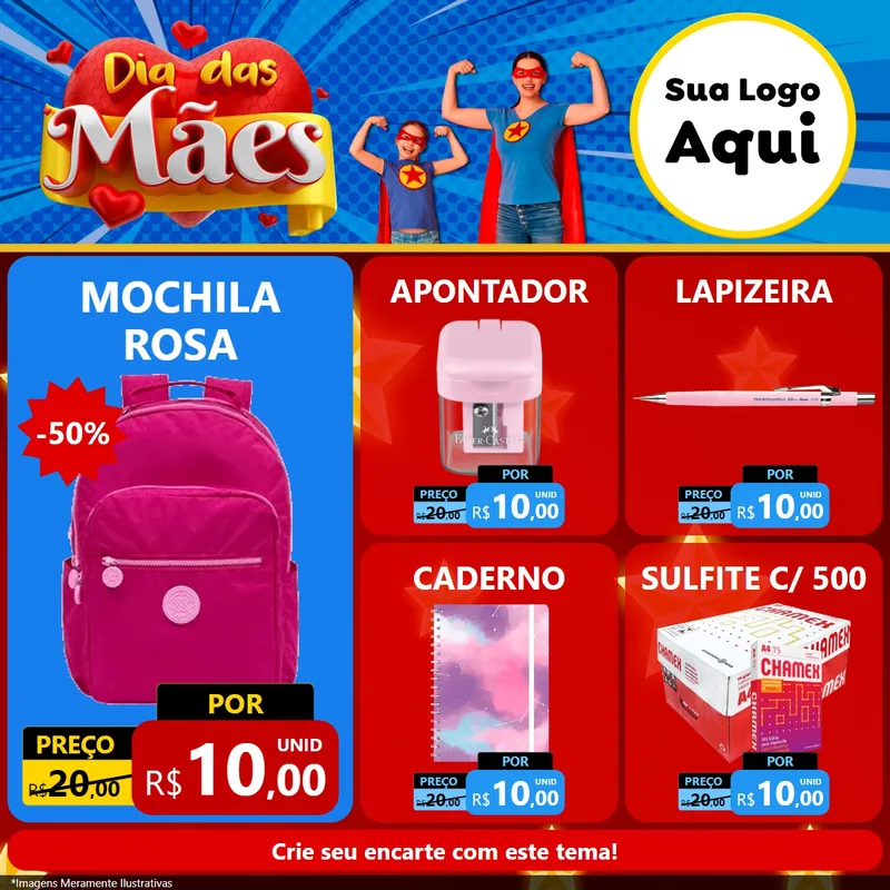 Modelo de Rede Social para Feed Facebook com o tema Dia das Mães para Papelaria