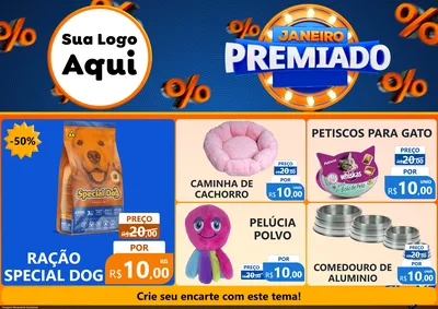 Modelo de Encarte para Encarte A4 Horizontal com o tema Janeiro Premiado para Pet Shop