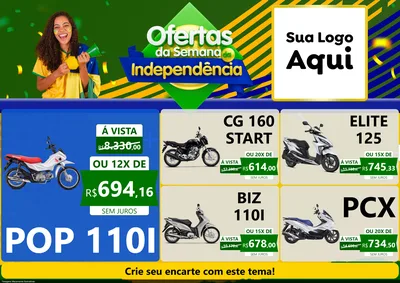 Modelo de Encarte para Encarte A4 Horizontal com o tema Ofertas da Semana da Independência para Concessionaria de Motos