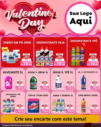 Modelo de Rede Social para Feed Instagram com o tema Valentine's Day para Produtos de Limpeza