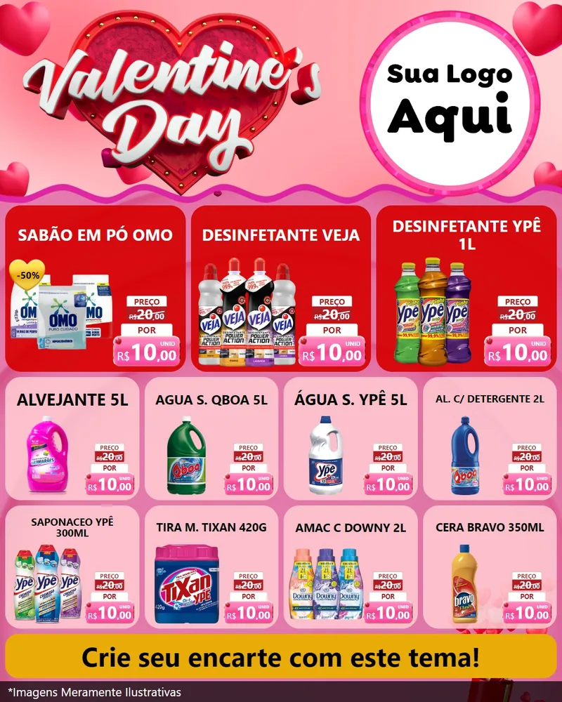 Modelo de Rede Social para Feed Instagram com o tema Valentine's Day para Produtos de Limpeza
