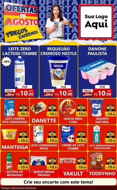 Modelo de Encarte para Encarte Grande com o tema Ofertas de Agosto - Preços Incríveis para Frios e Laticínios