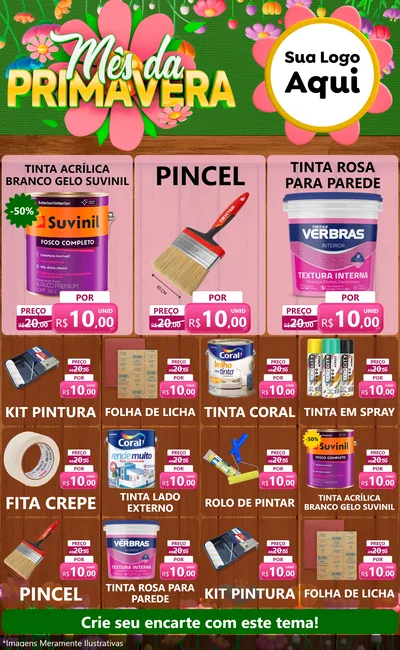 Modelo de Encarte para Encarte Grande com o tema Mês da Primavera para Tintas e Ferramentas