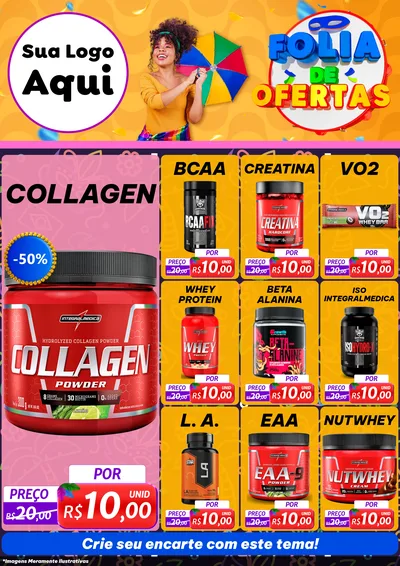 Modelo de Encarte para Encarte A4 Vertical com o tema Folia de Ofertas para Suplementos alimentares