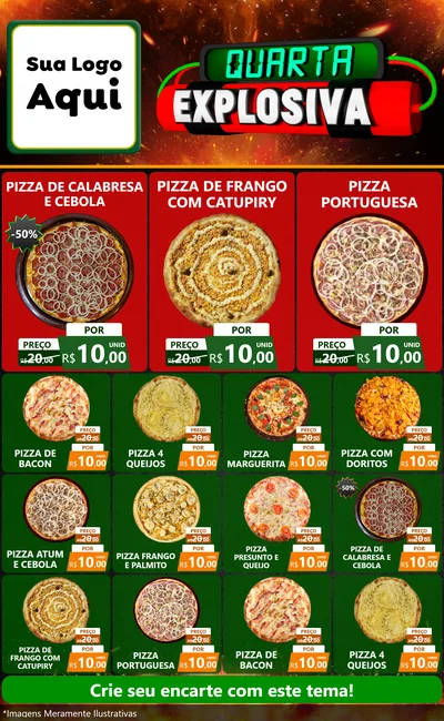 Modelo de Encarte para Encarte Grande com o tema Quarta Explosiva para Pizzaria