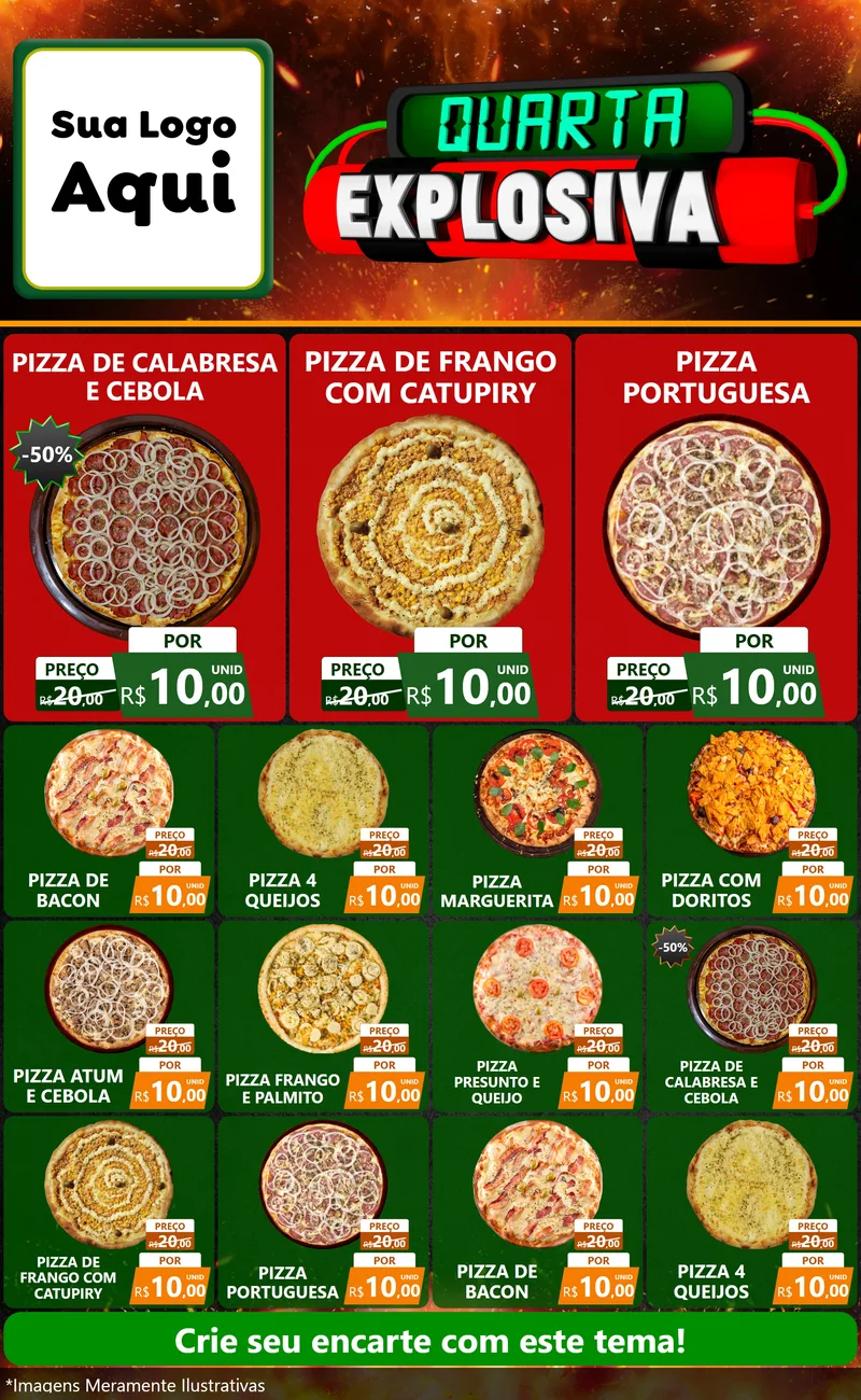 Modelo de Encarte para Encarte Grande com o tema Quarta Explosiva para Pizzaria