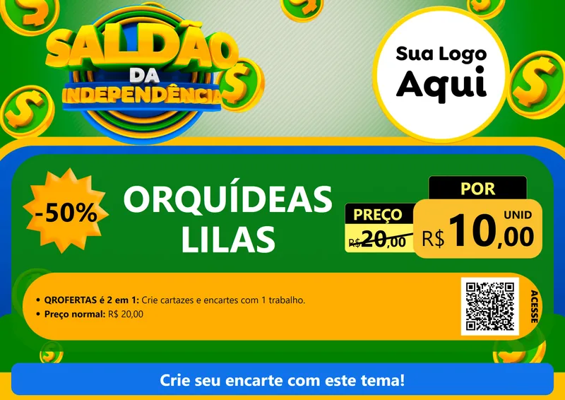 Modelo de Cartaz para Cartaz A4 Horizontal com o tema Saldão da Indepêndencia para Floricultura e jardim