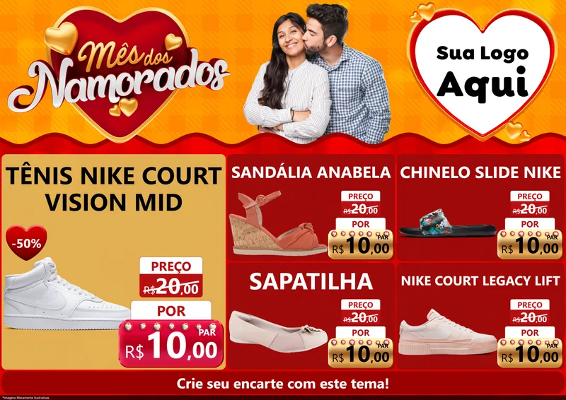 Modelo de Encarte para Encarte A4 Horizontal com o tema Mês dos Namorados para Calçados