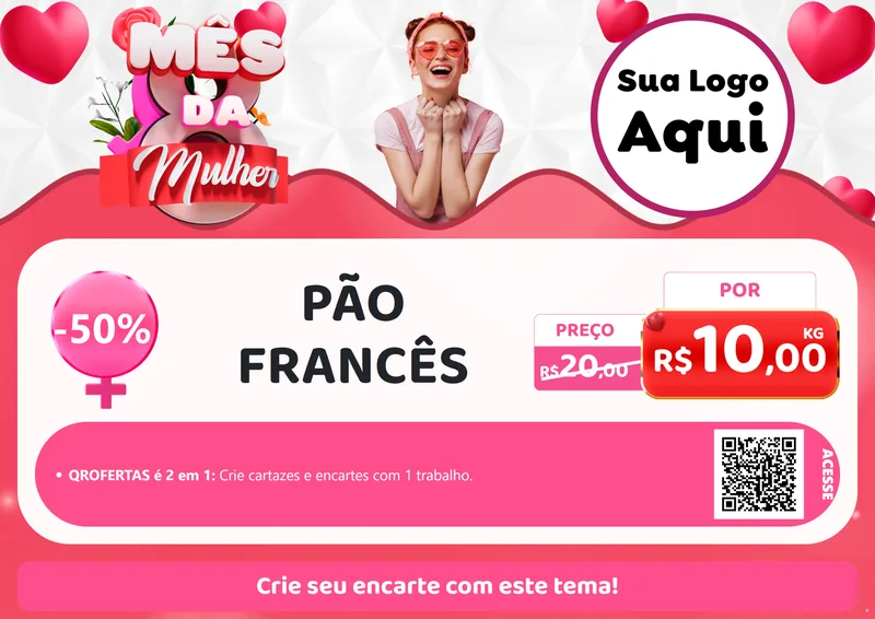 Modelo de Cartaz para Cartaz A4 Horizontal com o tema Mês da Mulher para Padaria