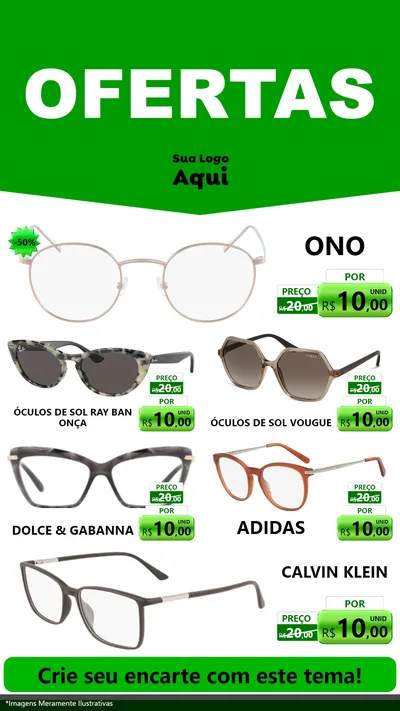 Modelo de TV para TV Vertical com o tema Ofertas Verde Cartaz para Óticas