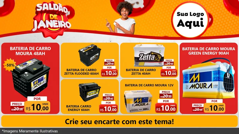 Modelo de TV para TV Horizontal com o tema Saldão de Janeiro para Baterias Elétricas