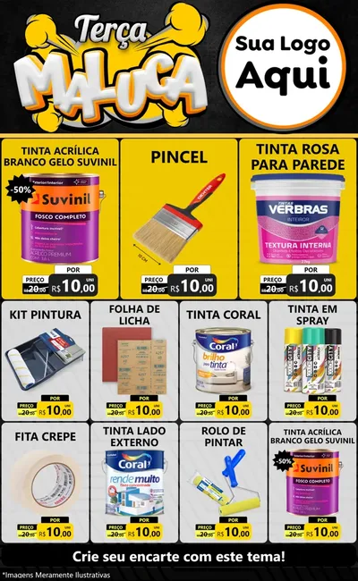 Modelo de Encarte para Encarte Grande com o tema Terça Maluca para Tintas e Ferramentas