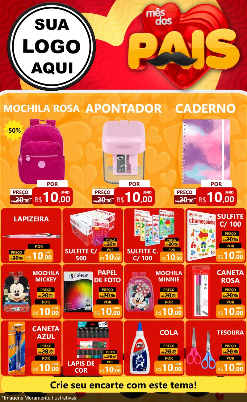 Modelo de Encarte para Encarte Grande com o tema Mês Dos Pais para Papelaria