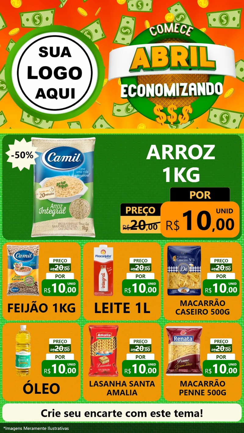 Modelo de Rede Social para Stories com o tema Comece Abril Economizando para Supermercado