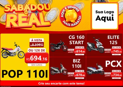 Modelo de Encarte para Encarte A4 Horizontal com o tema Sabadou do Real para Concessionaria de Motos