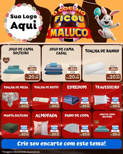 Modelo de Rede Social para Feed Instagram com o tema O Coelho Ficou Maluco - Páscoa para Cama, Mesa e Banho