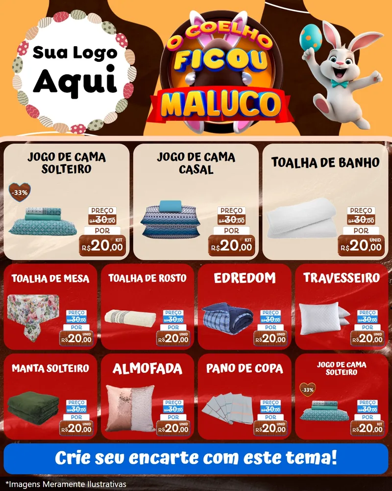 Modelo de Rede Social para Feed Instagram com o tema O Coelho Ficou Maluco - Páscoa para Cama, Mesa e Banho