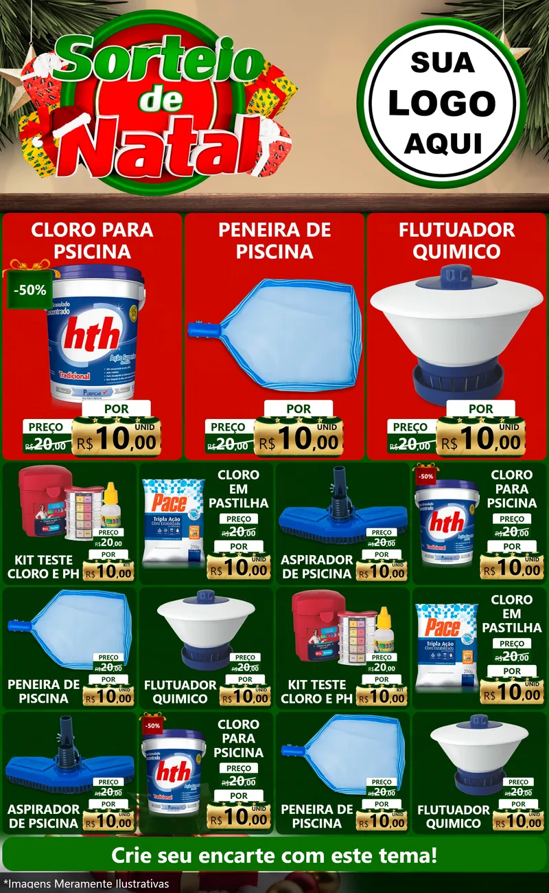 Modelo de Encarte para Encarte Grande com o tema Sorteio de Natal para Produtos para Piscina