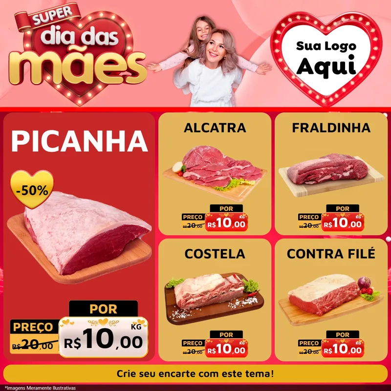 Modelo de Rede Social para Feed Facebook com o tema Super Dia Das Mães para Açougue