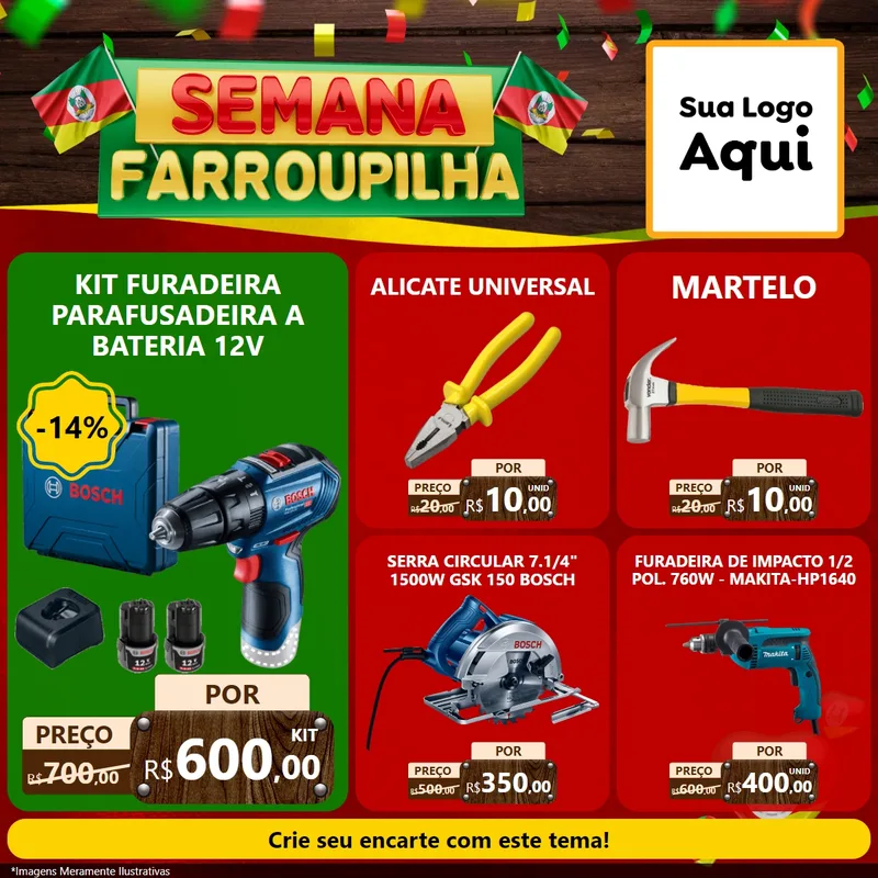 Modelo de Rede Social para Feed Facebook com o tema Semana Farroupilha para Maquinas e Ferramentas