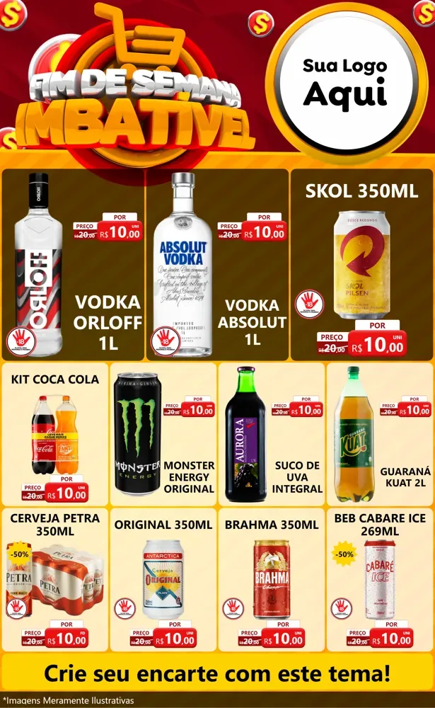 Modelo de Encarte para Encarte Grande com o tema Fim de Semana Imbatível para Distribuidora de bebidas