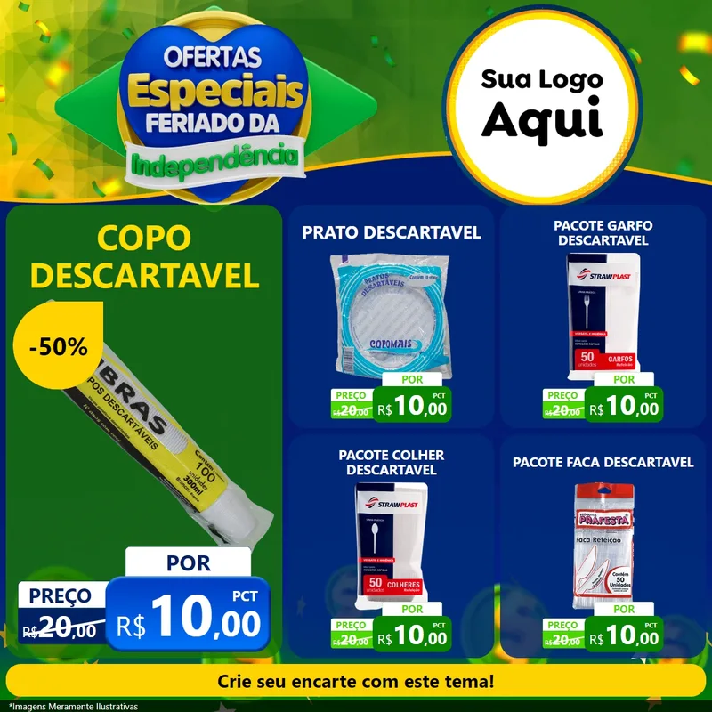 Modelo de Rede Social para Feed Facebook com o tema Ofertas Especiais Feriado da Independência para Embalagens