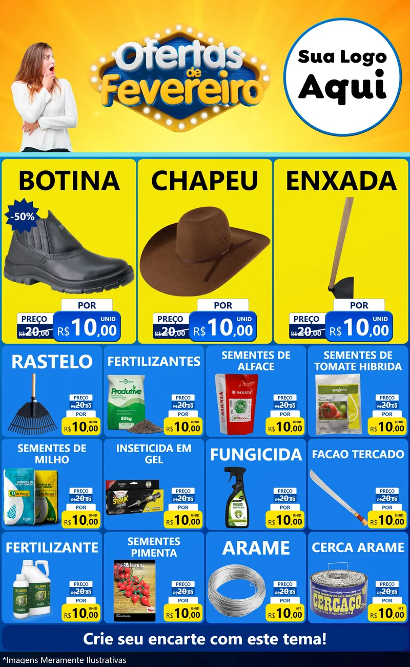 Modelo de Encarte para Encarte Grande com o tema Ofertas de Fevereiro para Agropecuária