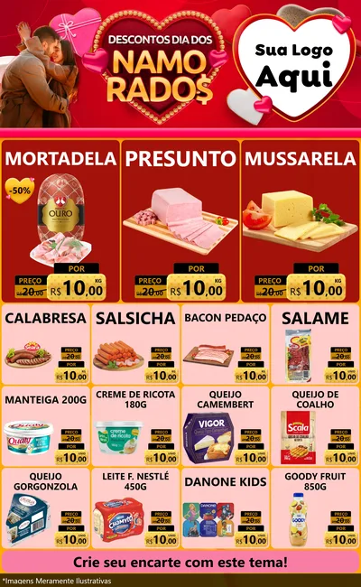 Modelo de Encarte para Encarte Grande com o tema Descontos Dia dos Namorados para Frios e Laticínios